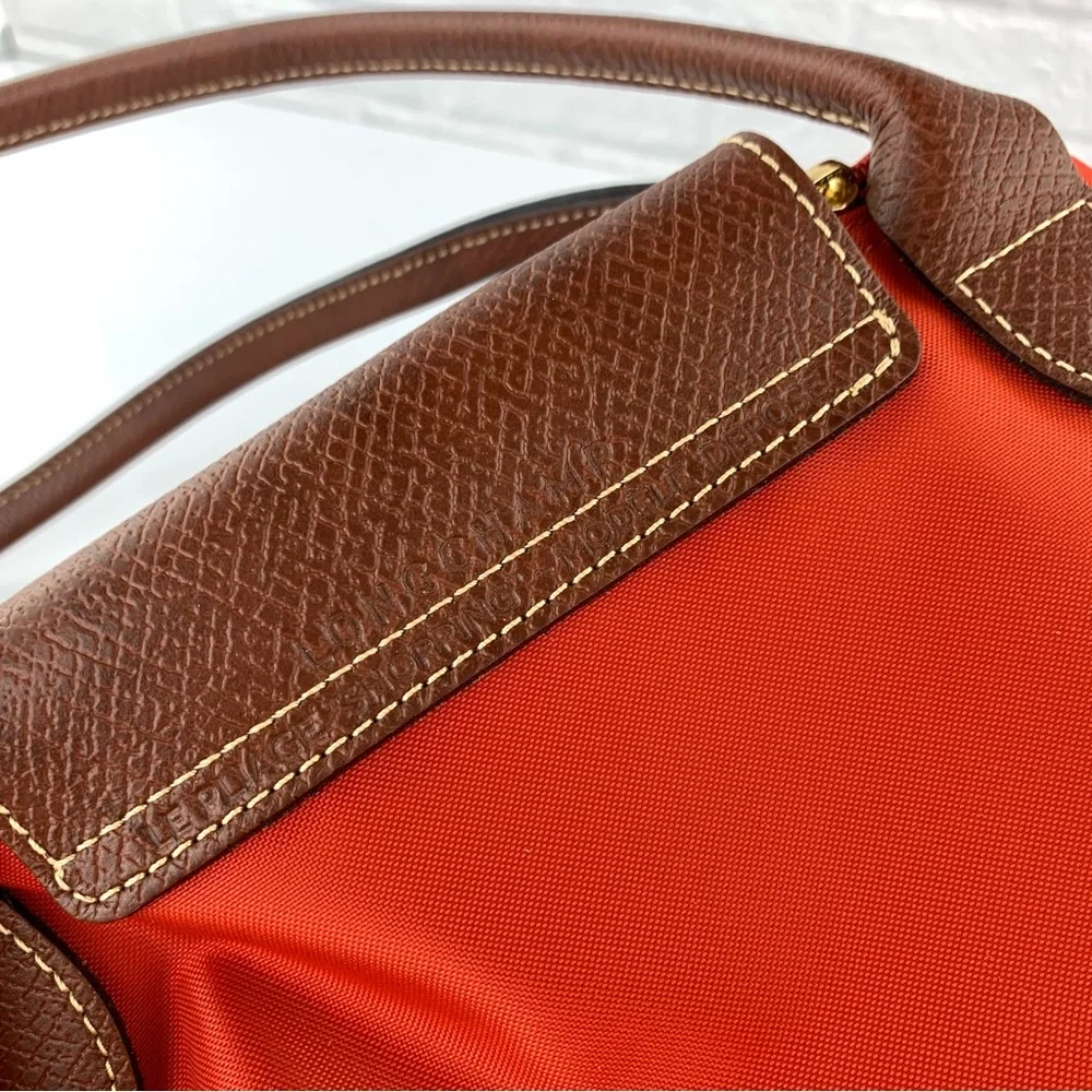 Longchamp Orange Nylon & Brown Leather Tote - Picture 7 of 16